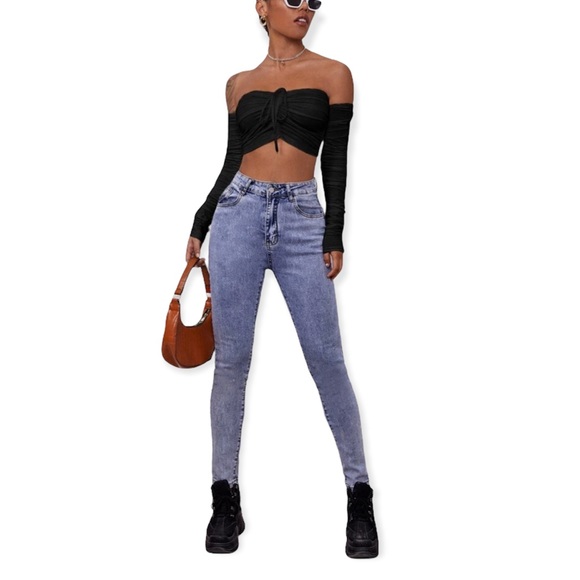 Shein Crop Top w/ Ruched Sleeves size L - Picture 3 of 8